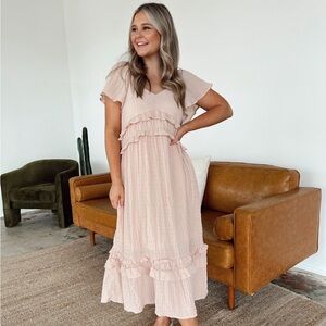 Blush Pink Ruffle Midi Dress